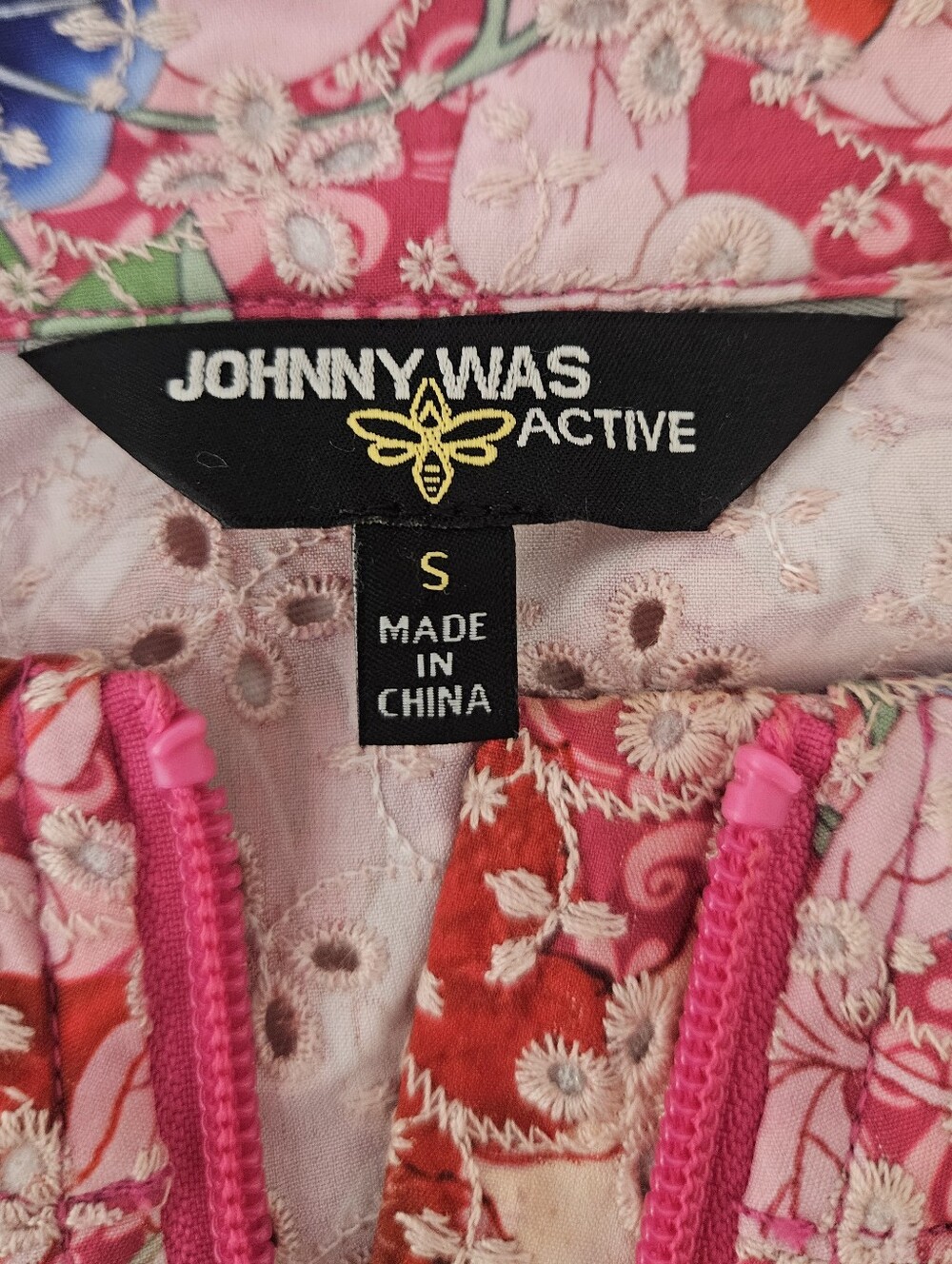 Johnny Was Bee Active Frame Eyelet Sport Zip Jacket Floral Pink Small - Picture 7 of 9